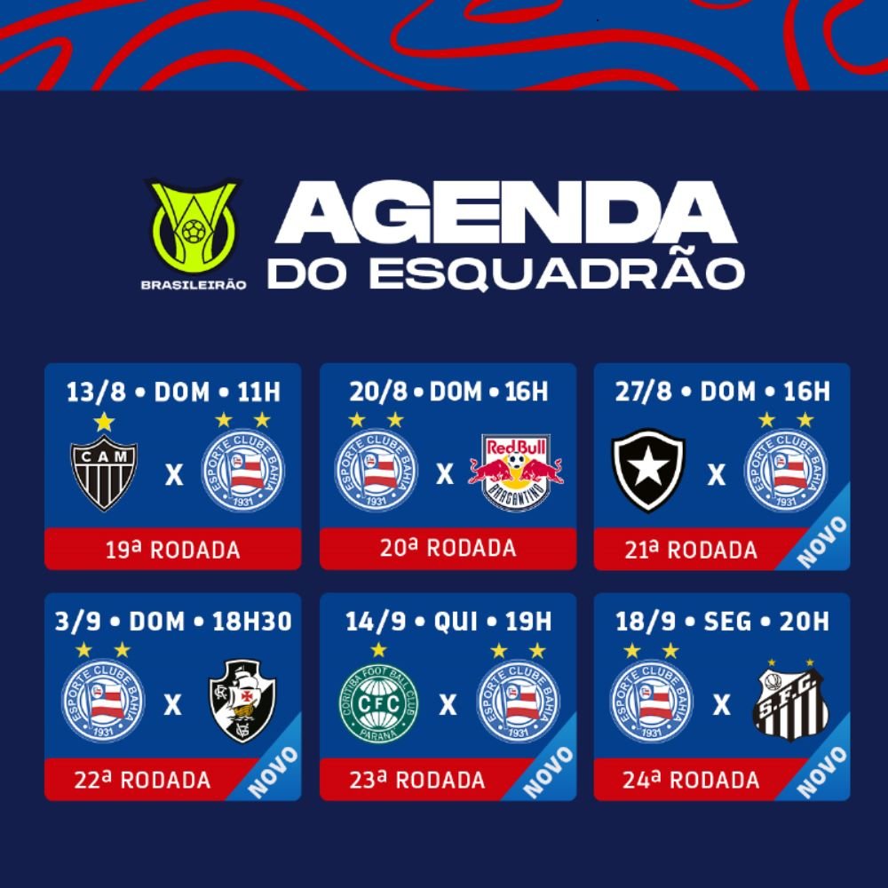 CBF detalha quatro rodadas do Brasileirão; Veja datas, horários e locais  dos jogos do Bahia - Notícias - Galáticos Online