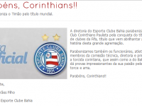 Bahia parabeniza o Corinthians por título Mundial