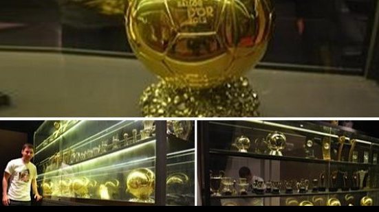 Imagem Messi exibe quatro bolas de ouro em sua galeria de troféus