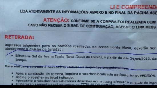 Imagem Torcedor reclama da troca de ingressos da Arena