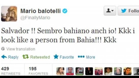 Imagem   No twitter Balotelli brinca: “Pareço uma pessoa da Bahia”