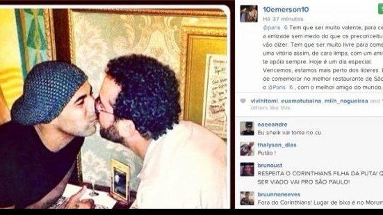 Imagem Emerson Sheik comemora triunfo  com selinho em amigo