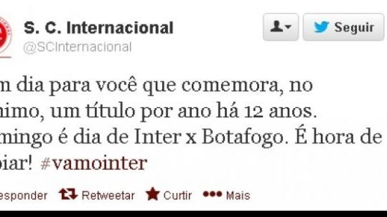 Imagem  Internacional tira sarro do Grêmio pelo twitter