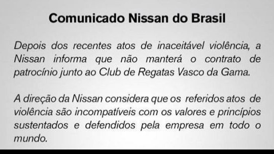 Imagem Após pancadaria, Vasco perde patrocinador