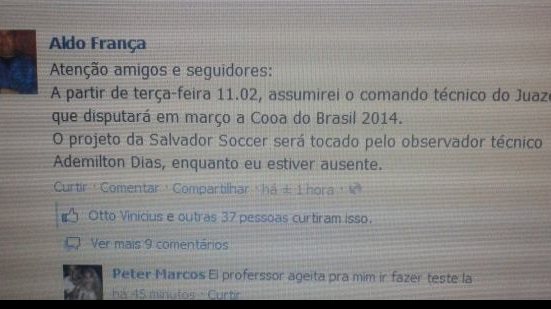 Imagem Aldo França é o novo técnico do Juazeiro