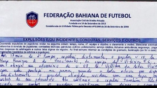 Imagem Em súmula, juiz do BaVi explica expulsões de Uelliton e Hugo