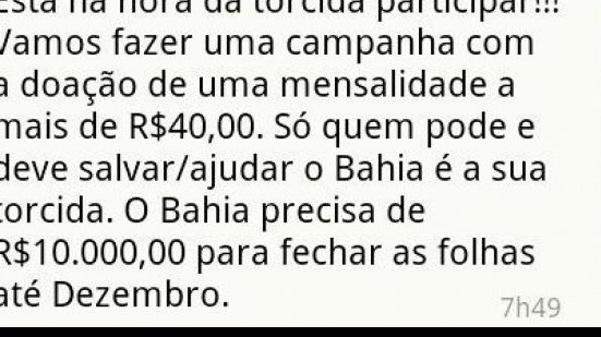 Imagem Representante do Conselho do Bahia pede ajuda a torcida para quitar dívidas