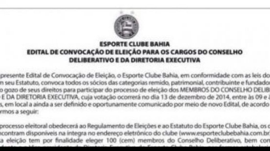 Imagem Através de edital, Bahia define data para eleição presidencial: 13 de dezembro