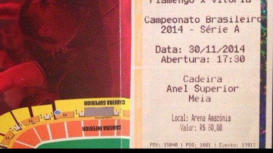 Imagem Recibo de ingresso de jogo com Flamengo tem VICE no símbolo do Vitória