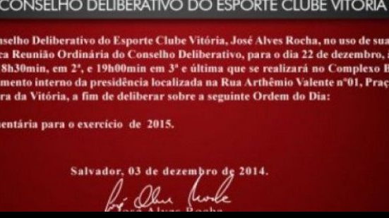 Imagem Reunião do Conselho do Vitória acontece nesta segunda-feira