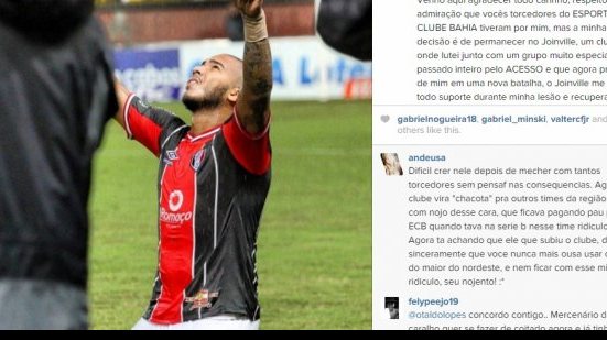 Imagem  Chamado de mercenário em rede social, Jael agradece proposta do Bahia