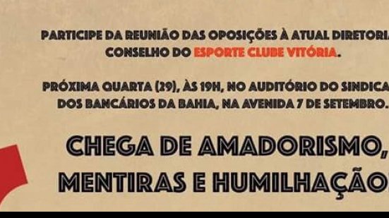 Imagem Grupo de oposição à diretoria do Vitória marca reunião para debater o clube