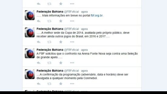 Imagem Pelo Twitter, FBF anuncia jogo da Seleção em Salvador pelas Eliminatórias