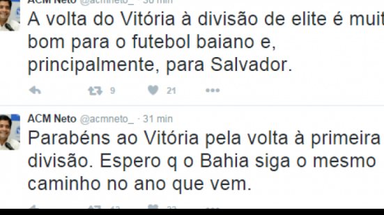 Imagem Torcedor do Bahia, ACM Neto parabeniza Vitória pelo acesso a série A
