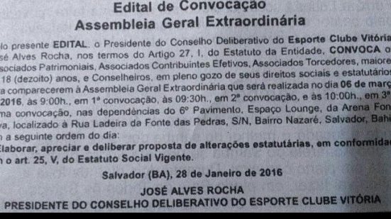 Imagem Presidente do Conselho Deliberativo convoca Assembléia Geral