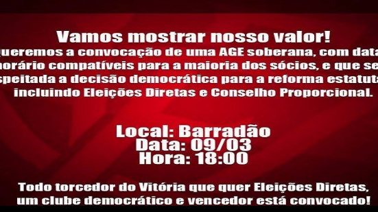 Imagem Oposição do Vitória planeja protesto em próxima reunião do Conselho