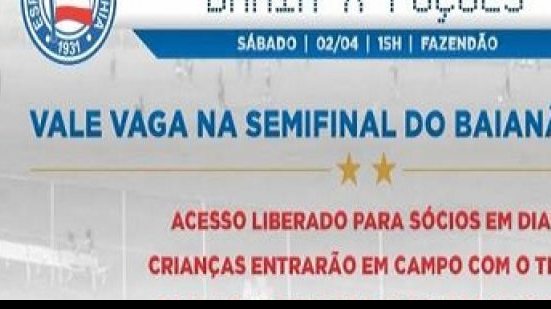 Imagem Baianão sub-20: sócios do Bahia vão ter acesso gratuito em jogo no Fazendão