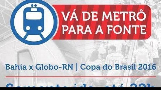 Imagem Torcida do Bahia vai ter opção do metrô apenas na ida para Arena nesta noite