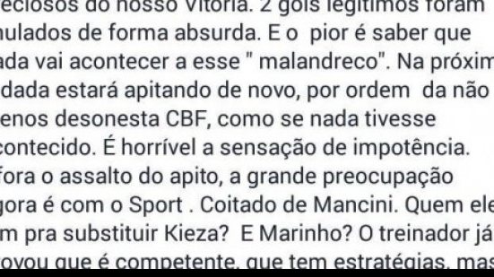 Imagem Após erros em jogo do Vitória, jornalista detona juiz e prevê volta à Série B