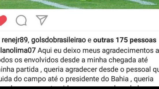 Imagem Allano se despede do Bahia com mensagem de agradecimento: "Obrigado Bahia"