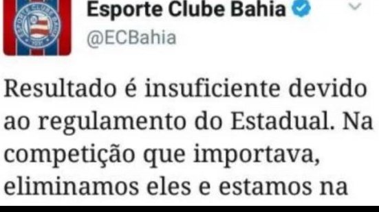 Imagem Após desvalorizar o Baianão, Bahia apaga postagem em rede social