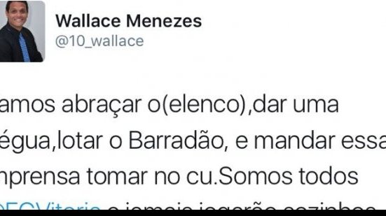 Imagem Bola fora: Vitória curte agressão à imprensa no Twitter