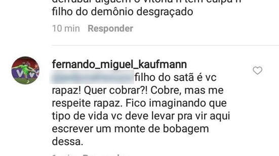 Imagem Em redes sociais, Fernando Miguel "pega ar" com torcedor