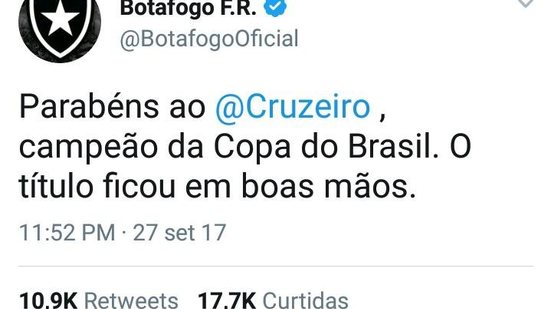 Imagem Botafogo zoa Flamengo no twitter após rubro-negro ser vice da Copa do Brasil
