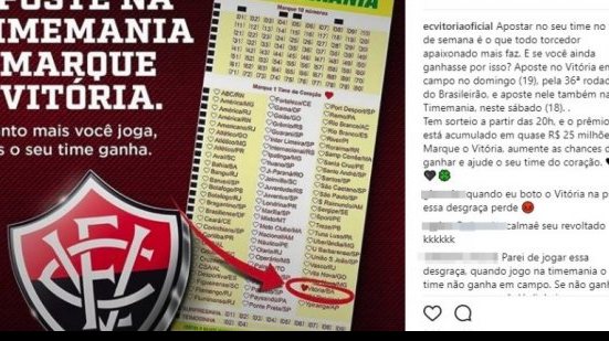 Imagem Inconformados, torcedores do Vitória protestam nas redes do clube até contra publicidade de loteria