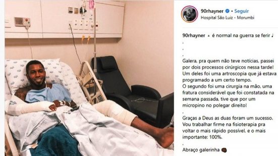 Imagem Operado, Rhayner promete "trabalhar firme" para retorno rápido